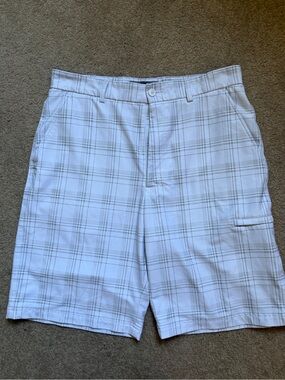 Pebble Beach Golf Short White Plaid Flat Front